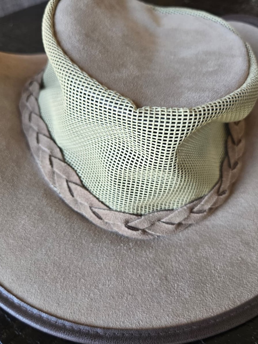 Men's Suede Braided Mesh Outback Hat - Tan - Picture 3 of 5